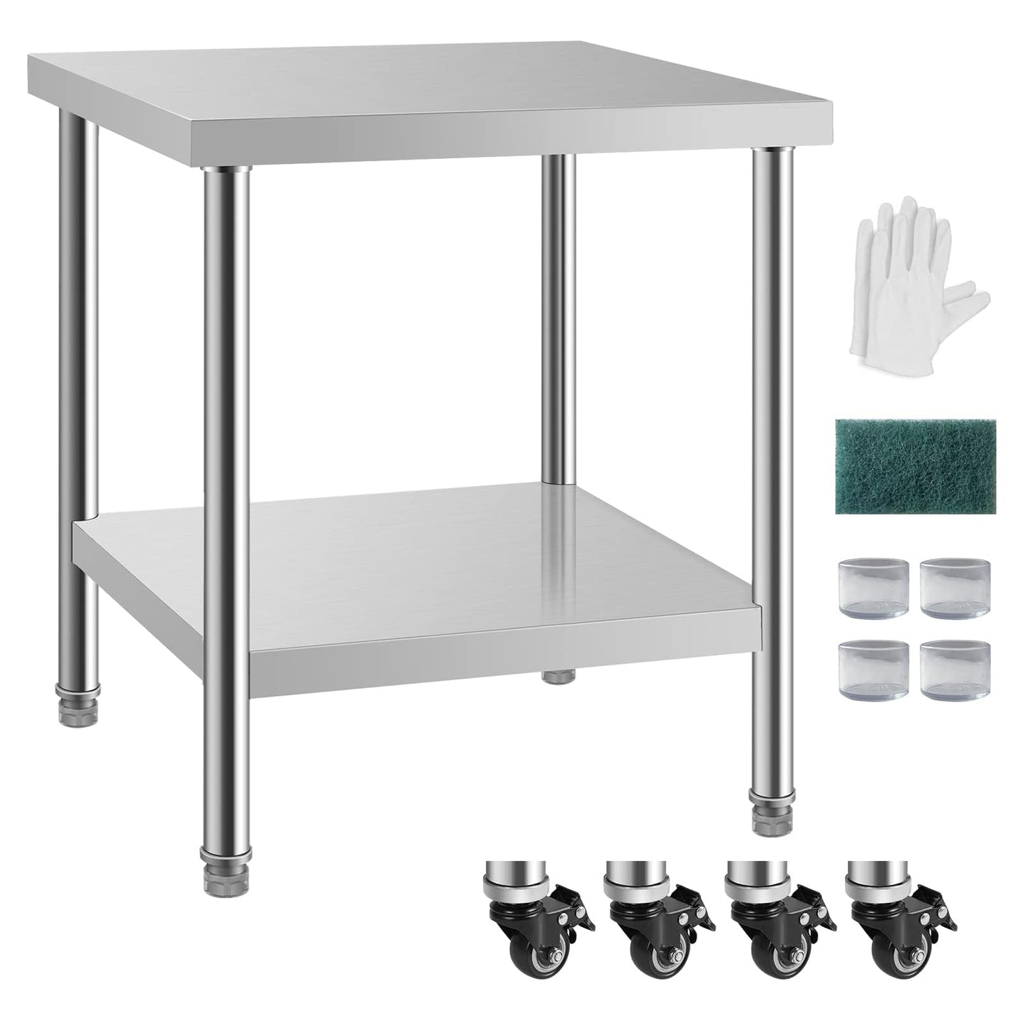 HXCFYP NSF Stainless Steel Table for Prep & Work with Caster 30x24 Inches, Metal Commercial Kitchen Table with Under Shelf and AdjustableTable Foot for Restaurant, Home and Hotel
