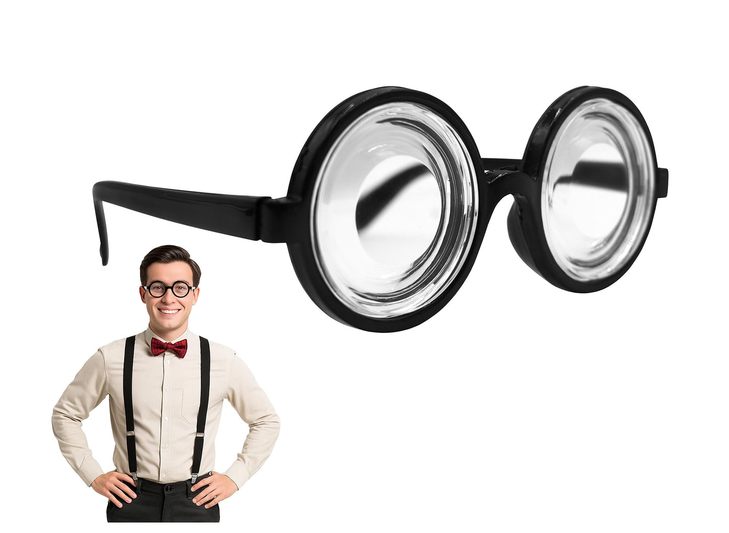 Nicky Bigs Novelties Round Shaped Bubble Thick Lensed Nerd Eye Glasses Fake Plastic Costume Prop Wizard