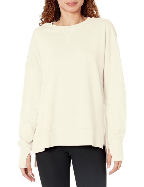 Sweaty Betty Women's After Class Longline Crewneck With Side Slit Sweatshirt, Lily White, X-Small