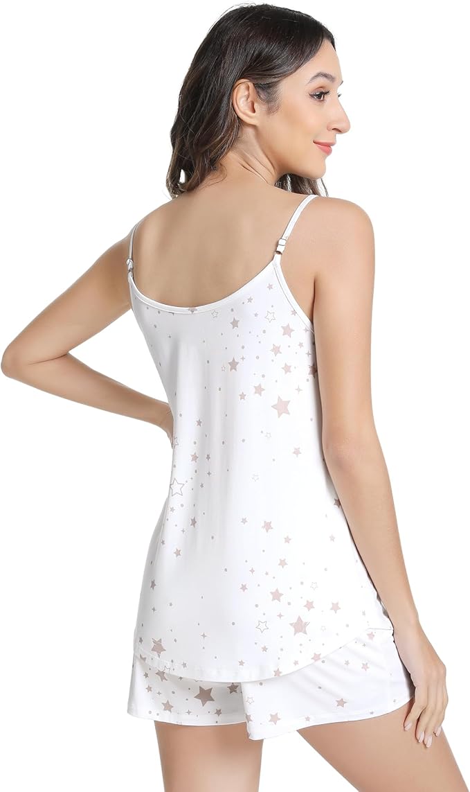 NACHILA Pajamas for Women-Viscose from Bamboo, Ribbed Racerback Tank Top Sexy Split Shorts Pajama Sets Cooling Sleep Cami Pjs