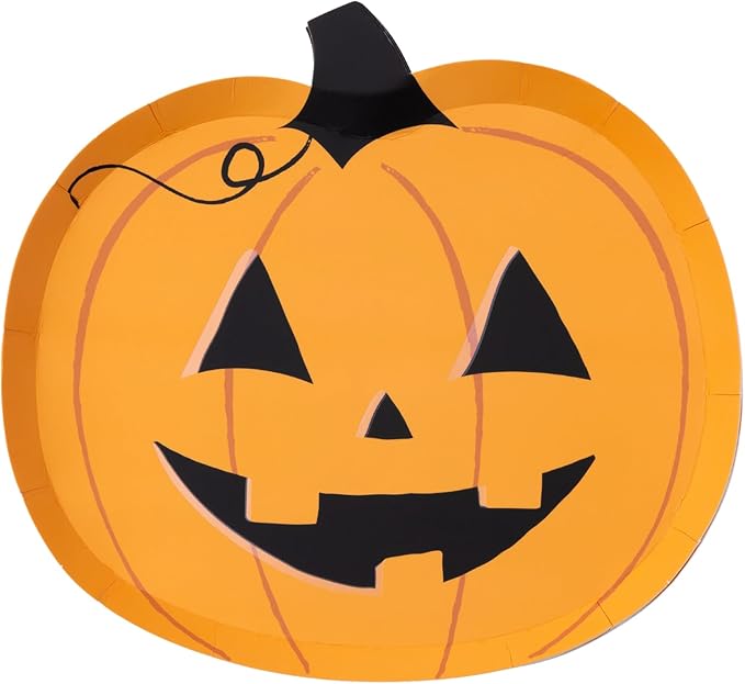 Bonjour Fête Orange Jack-O-Lantern Small Paper Party Plates | Disposable Dessert Plates | Premium Party Supplies | Hallowe...