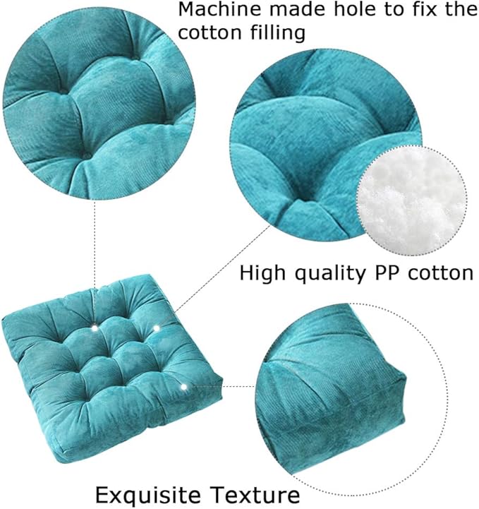 Tiita Floor Cushions Pillows Set of 2 Patio Seat Cushion Pads Square Chair Pad for Indoor/Outdoor Chairs Sitting 22" x 22" Throw Pillow, Blue