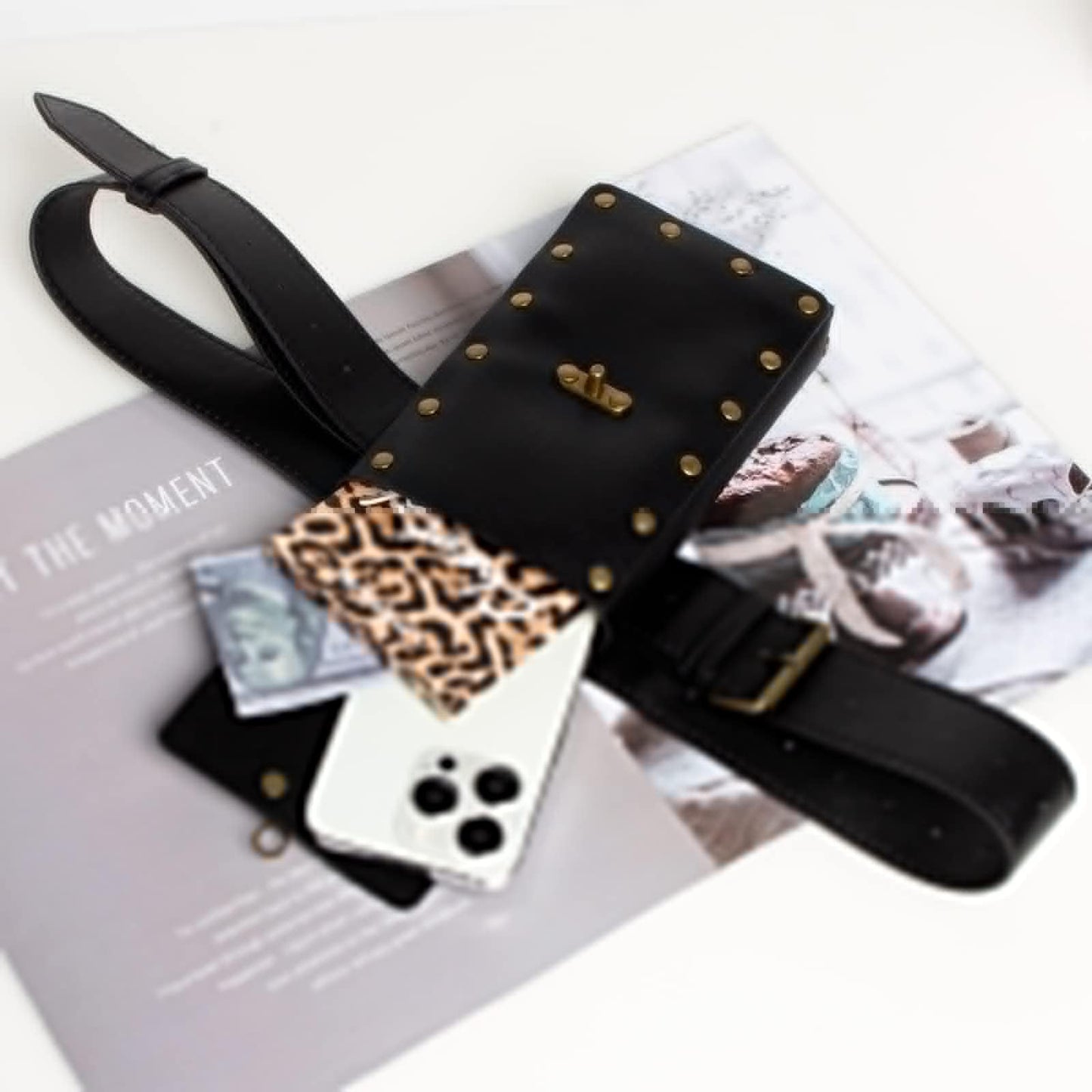 Belt Pouch Waist Bag Fanny Pack Steampunk Phone Holder Medieval Bag Leather Belt Renaissance Cosplay Costume Accessories (3Bottle-Black)