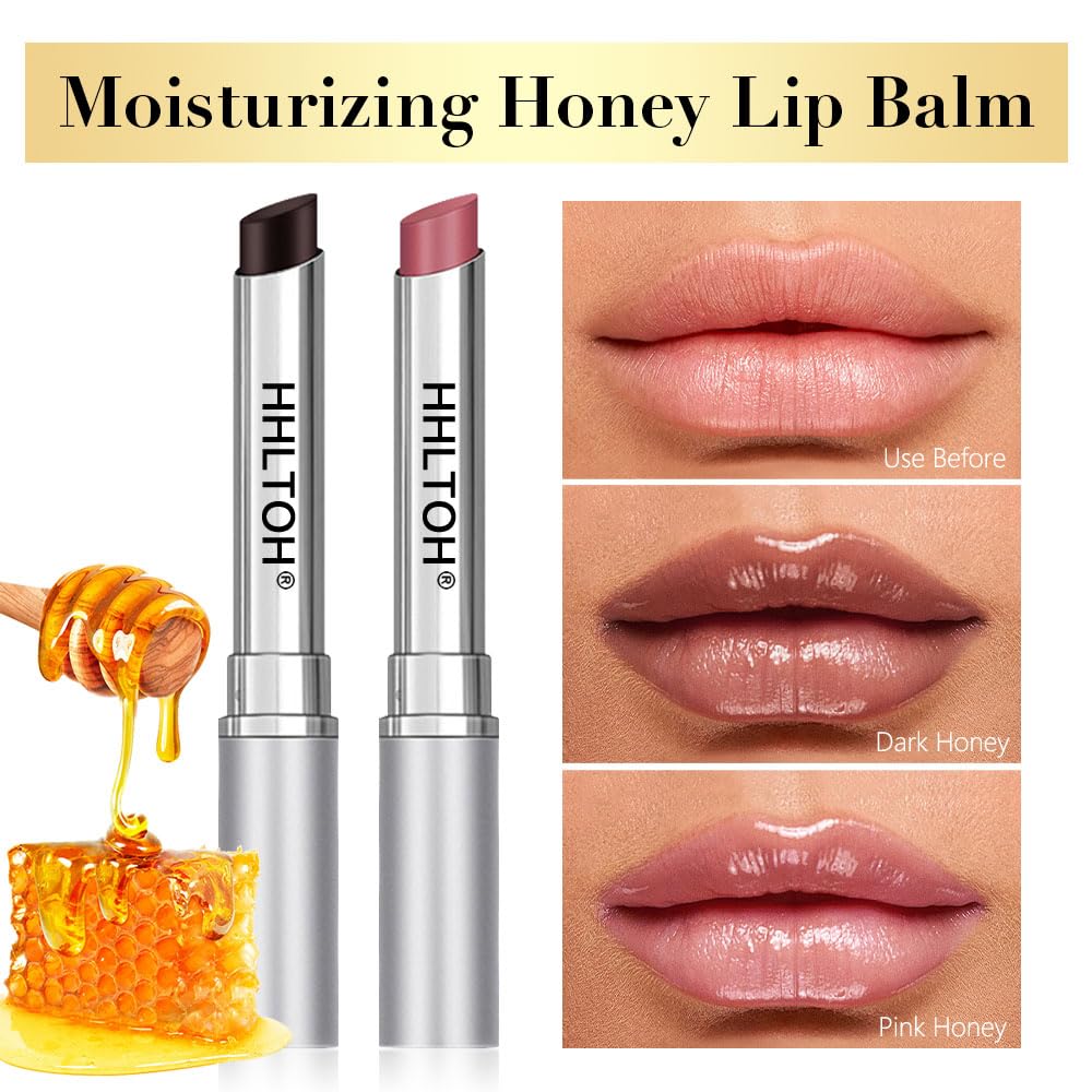 HHLTOH 2PCS Honey Tinted Lips Balm Lipstick - Sheer Hydrating Lipstick for All Skin Tones - Moisturizing Lip Balm, Nourishing Li