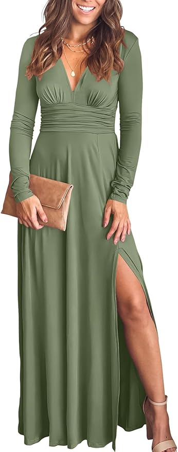 ANRABESS Women Summer Deep V Neck Short Sleeve Dresses Slit Elegant Wedding Guest Formal Cocktail Evening Maxi Long Dress