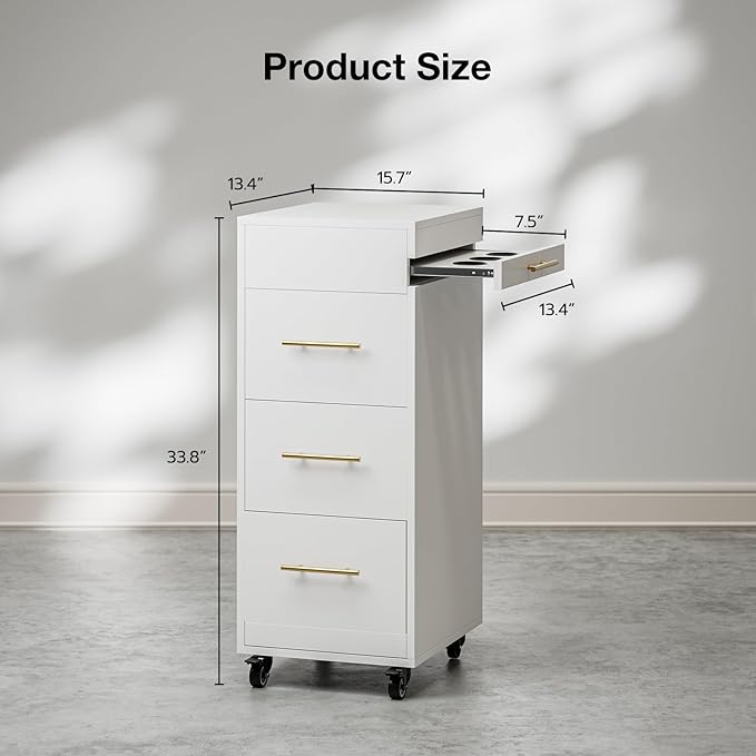 Paddie Salon Trolley Cart with Lockable Wheels, Rolling Hair Cart with 3 Dryer Holders for Hair Stylist, Makeup Organizer Stations Cabinet for Beauty Spa Barbershop Tattoo (White)