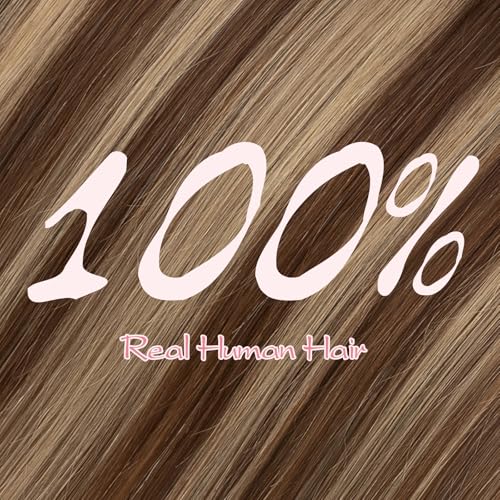 Halo Hair Extensions,Prokyvity Halo Hair Extensions Real Human Hair,Invisible Adjustable Wire Extensions for Seamless Blending 20 inch/70g Medium Brown Streaked with Dark Blonde