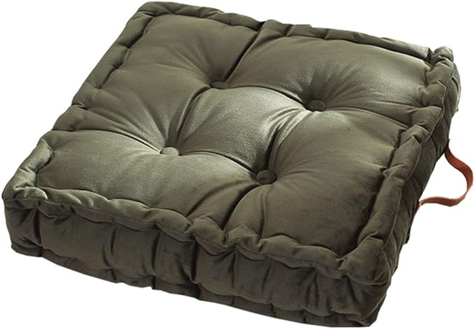 vctops Square Solid Color Velvet Seat Cushion with Handle Tufted Thicken Chair Pad Tatami Floor Pillow Cushion 16.5"x16.5"x4" Army Green