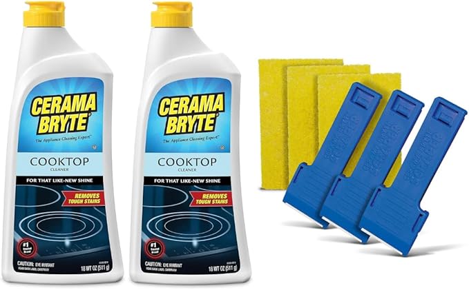 Cerama Bryte Cook Top Cleaner 18 oz 2-Pack & 3 Scraper Pad Pack