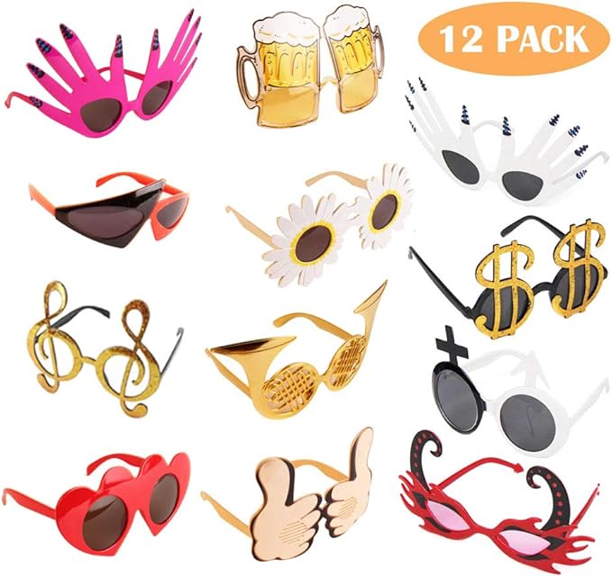 TD.IVES Funny Glasses Party Sunglasses Costume Sunglasses Masks,12 Pack Cool Shaped Funny Party Glasses,Photo Booth Props ...