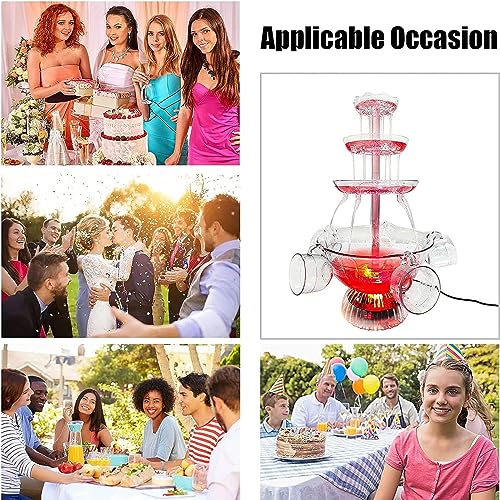 Party Beverage Fountain, 3-Tier Party Beverage/Champagne Fountain Equipment with LED Lighted Base and 5 Cups, 2L Large Cap...
