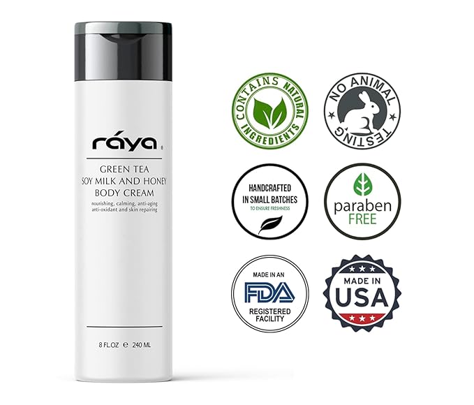Raya Green Tea, Soy Milk, and Honey Body Cream 8 oz (S-523) | Nourishing, Calming, and Anti-Aging Body Cream | Protects and Refines Skin