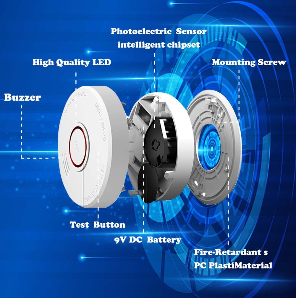 LSHOME 4 Pack Smoke Detector Fire Alarms 9V Battery Operated Photoelectric Sensor Smoke Alarms Easy to Install with Light Sound Warning, Test Button,9V Battery Included Fire Safety for Home