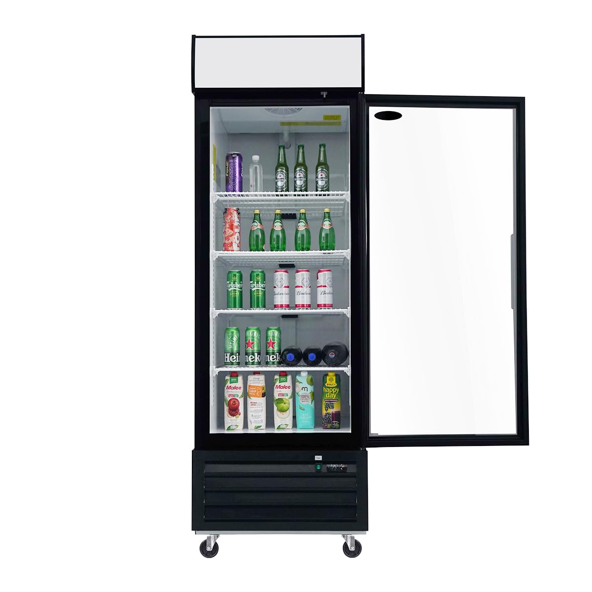 19.3 Cu.ft Commercial Refrigerators Glass Door Display Beverage Refrigerators Commercial with Adjustable Reinforced Shelves and Defrost System,LED Light,for Restaurant Grocery Stores Home,Black