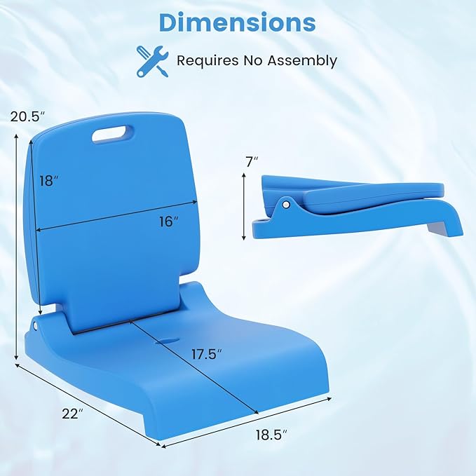 Goplus Poolside Chair for Edge of Pool, Foldable Portable Flip Seat w/Back Support & 2 Handles, Lightweight Outdoor Camping Chair for Stadium, Tailgating, Fishing, Boats, Beach (Blue, 1 Pack)