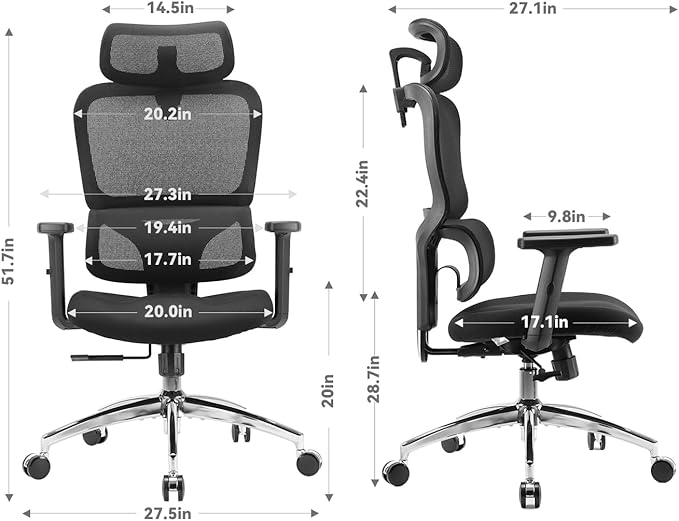 SIHOO M56C Ergonomic Office Chair, High Back Desk Chair, Lumbar Support, Swivel Computer Task Chair with Adjustable Headrest, Tilt Function,Black