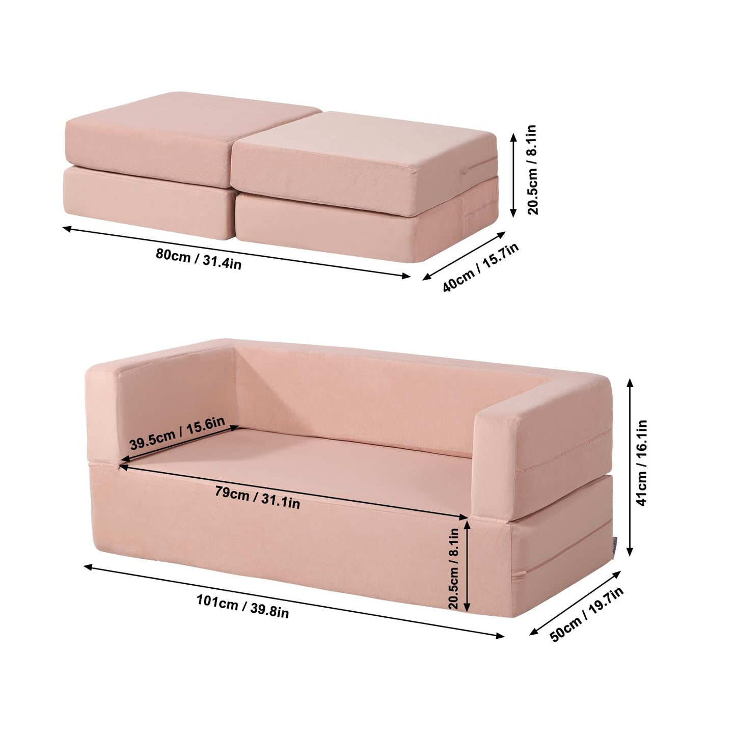Getifun Modular Kids Sofa, Foam Toddler Couch, Convertible Plush Kids Play Couch (Pink)