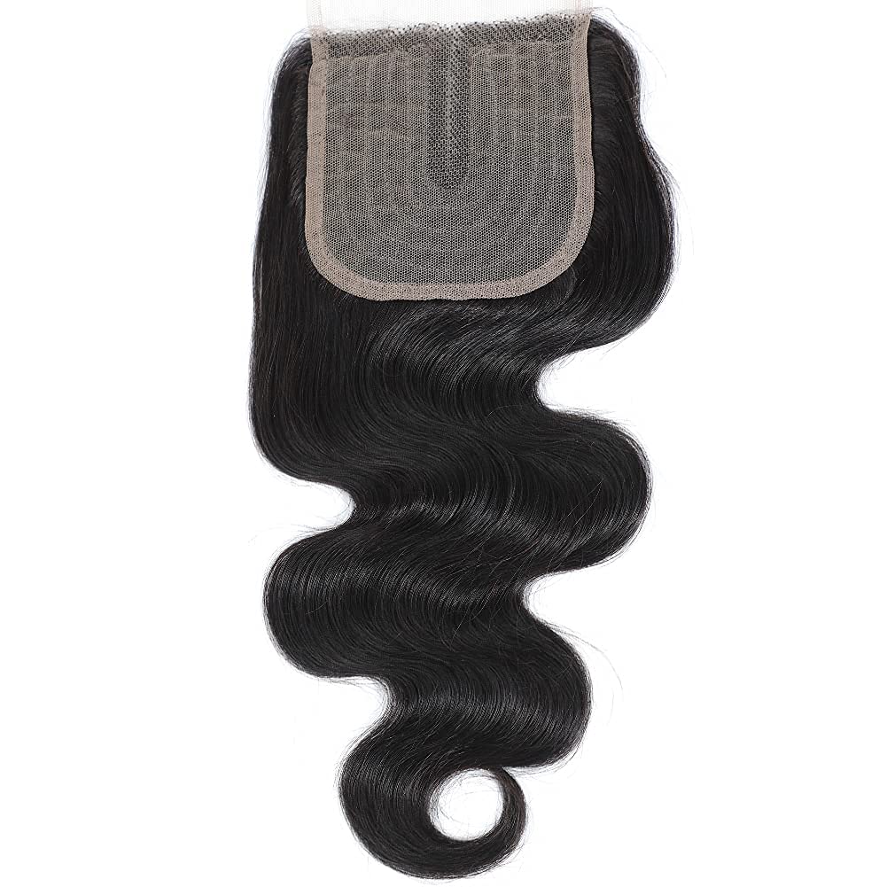 Amella Hair Brazilian Body Wave Hair 3 Bundles with T part lace Closure Middle Part,Brazilian Virgin Hair 4x0.75 inch Lace Closu