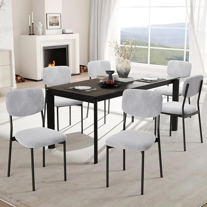 Einhomn Upholstered Dining Chairs Set of 4, Stackable Modern Dining Room Chairs, Kitchen Chairs w/Soft Velvet Backrest & Sturdy Metal Legs for Restaurant, Living Room, Light Grey
