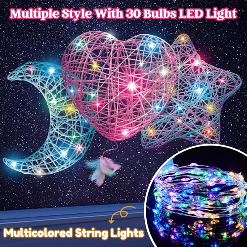 Klever Kits 3D String Art Kit for Kids, Light Up String Light Toy with 30 Multi-Colored LED Bulbs, Arts and Crafts Set, Bi...