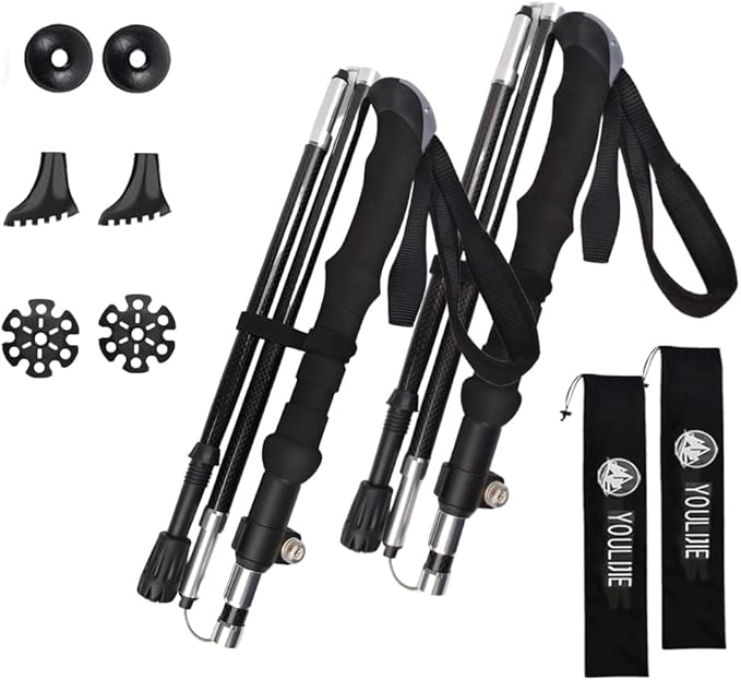 Trekking Poles 2-Pack 100% Carbon Fiber Ultralight 7.6oz, Collapsible Anti-Shock Hiking Poles with Tungsten Carbide Tips &...