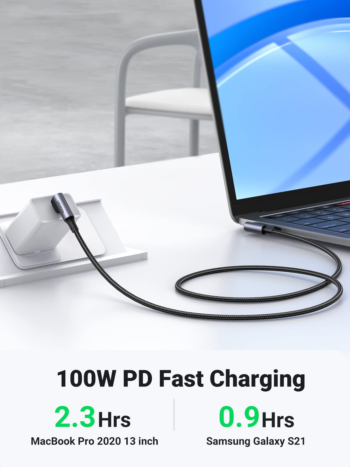 Ugreen 100W Usb C To Usb C Cable, 90 Degree Type C Cable For Iphone 17/17 Plus/17 Pro/17 Pro Max/16, Macbook Pro 2022, Ipad Pro