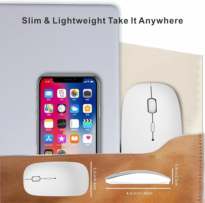 HOTDREAM Bluetooth Rechargeable Mouse for iPad Air/iPad Pro/Laptop/Tablet/iPhone/PC, (Not for Mac,MacBook) Silver