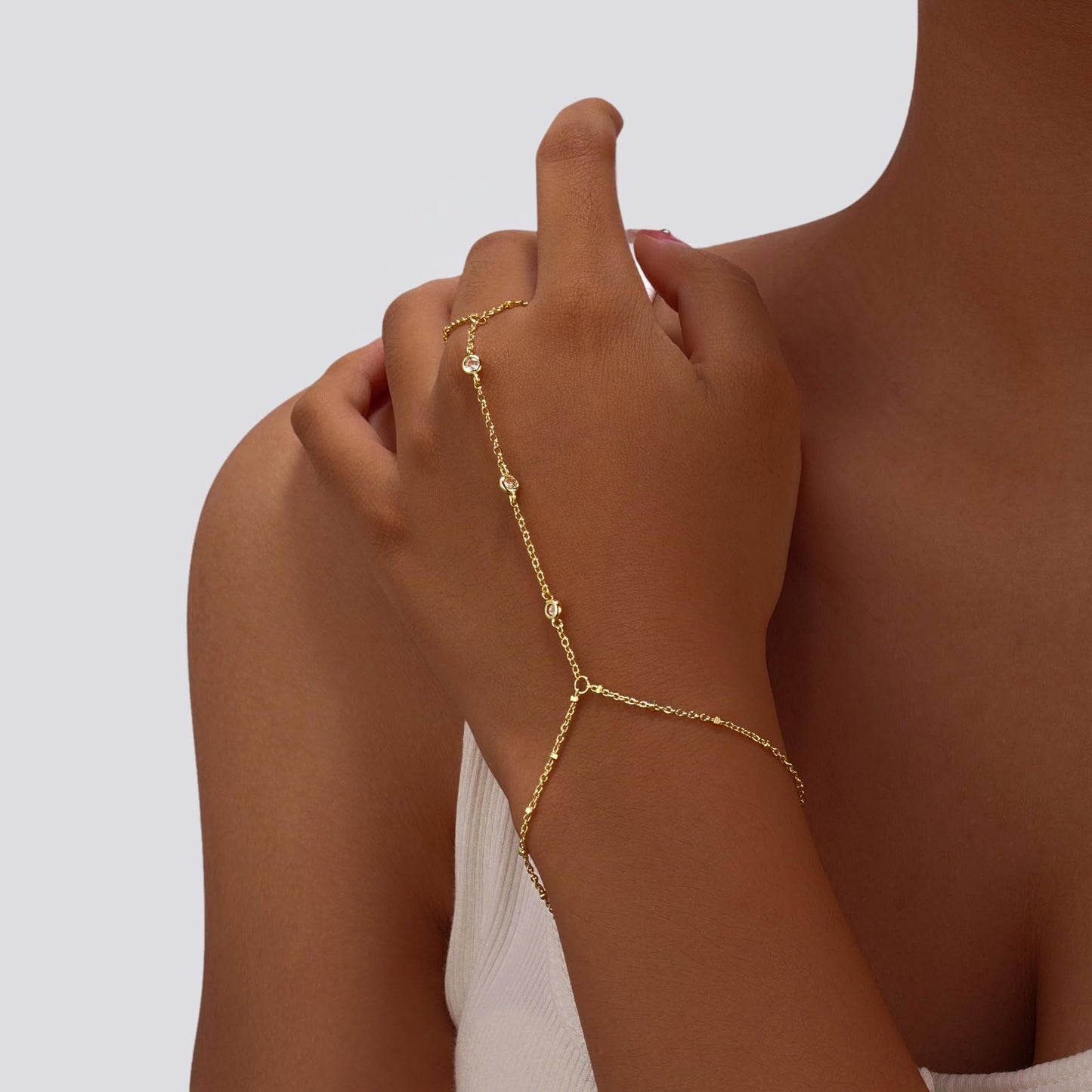 Bracelets for Women,14K Gold/Silver Plated Dainty Hand Chain Bracelets Trendy Ring Chain Bracelet Charm Gold Cuff Bangle Stackab