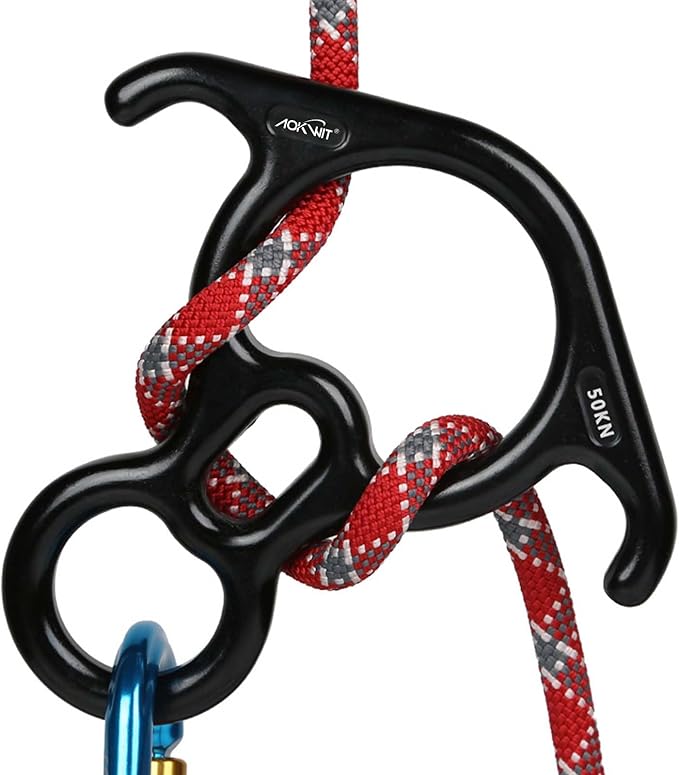 50KN Rescue Figure, 8 Descender Large Bent-Ear Belaying and Rappelling Gear Belay Device Climbing for Rock Climbing Peak R...