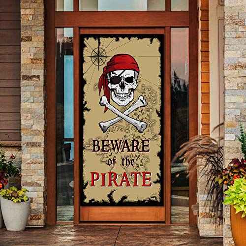 Beware of Pirates Door Banner Pirate Party Decoration Pirate Backdrop Halloween Birthday Party Photo Booth Props Pirate Th...