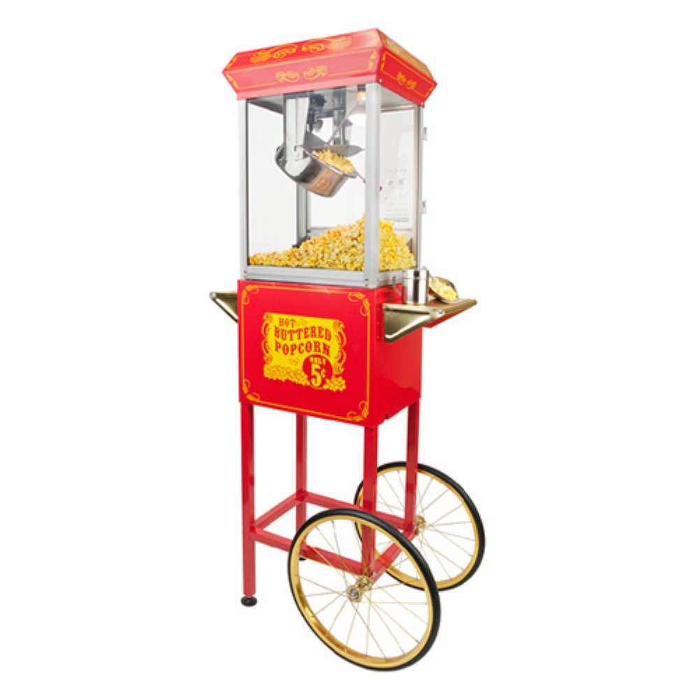 Funtime Sideshow Popper 4-Ounce Hot Oil Popcorn Machine with Cart, Red/Gold
