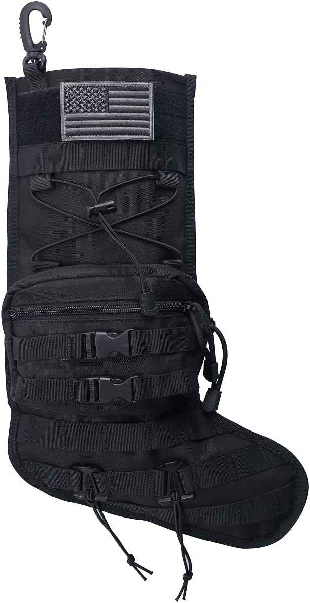 Speed Track Tactical Christmas Stocking, with Flag Patch MOLLE Webbing, Zip Pocket, MOLLE Clips, Gift for Veterans Militar...