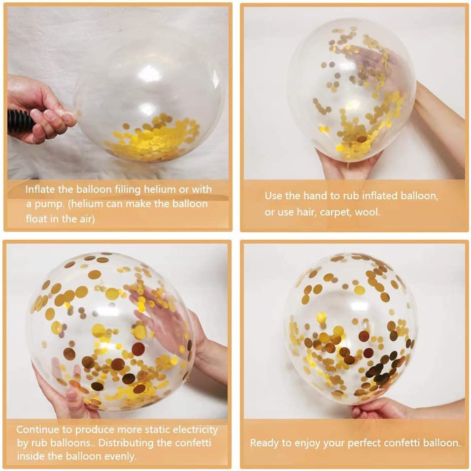 White and Gold Confetti Latex Balloons, 50 Pack 12 inch gold and white Party Balloons with Ribbons for Birthday Graduation...