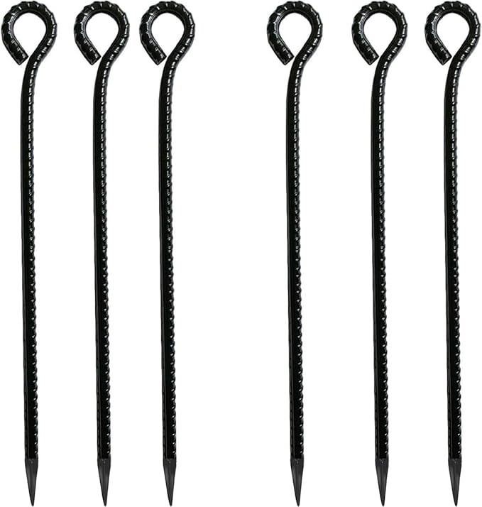 16 Inch Rebar Stakes,Metal Stake Ground,Ground Anchor,Heavy DutyTent Stakes,Baking Paint Metal Stakes,Tent Stakes,Ground Stakes ，0.5 Inch Diamete (6 Pack) ， Outdoor Travel