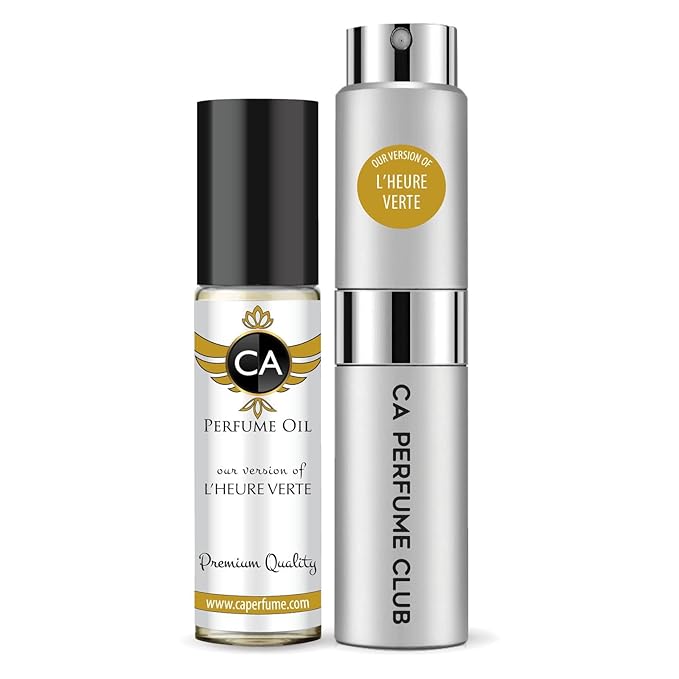 CA Perfume Duo Impression of L'heure Verte For Women And Men Perfume Layering Set Long Lasting Travel Size EDP + Body Oil Roll-On Bottle 0.27 Fl Oz+0.33 Fl Oz