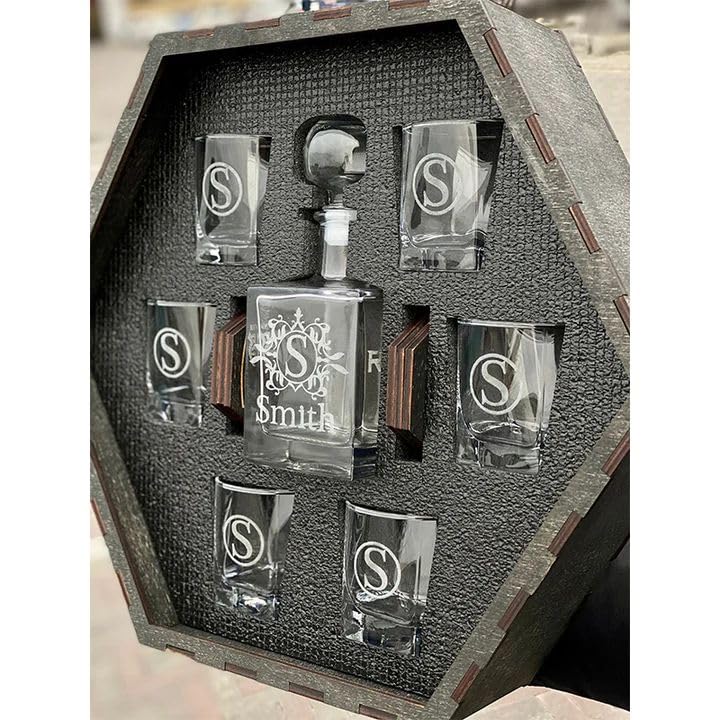 ROSLILY Personalized Whiskey Decanter Set for Men Dad Custom Liquor Decanters Wooden Box Whiskey Glasses Father's Day Gift for Grandpa Birthday Anniversary Christmas