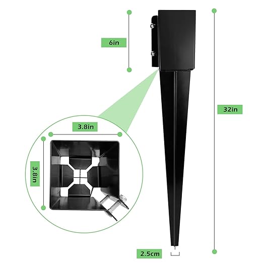 XYADX Fence Post Anchor 32 inch Ground Spike Heavy Duty Black Powder Coated Fence Stakes Post Base for Mailbox, 32 x 4 x 4 Inches Outer Diameter (Inner Diameter 3.6 x3.6 Inches), Pack of 4