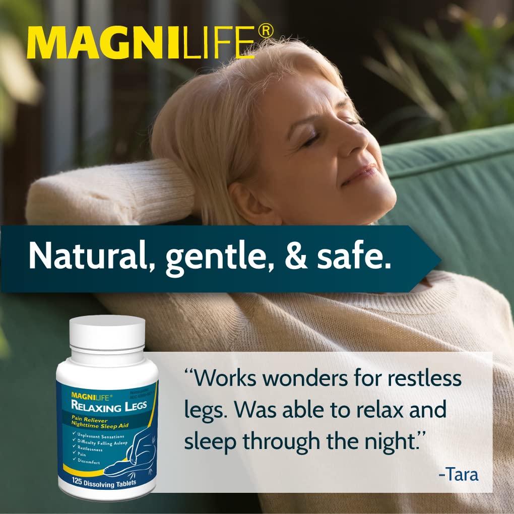 MagniLife Relaxing Legs, Restless Legs, Natural Sleep Aid and Pain Reliever, Calms Jerks, Restlessness, and Discomfort - 125 Quick Dissolve Tablets