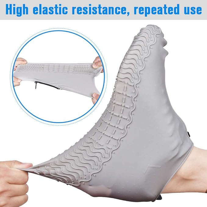 Waterproof Shoe Covers, Silicone Reusable Shoe Cover Non-slip Durable Zipper Elastic Rain Cover Protection for Men Women (L (Women 7.5-10.5, Men 6.5-9), Grey)