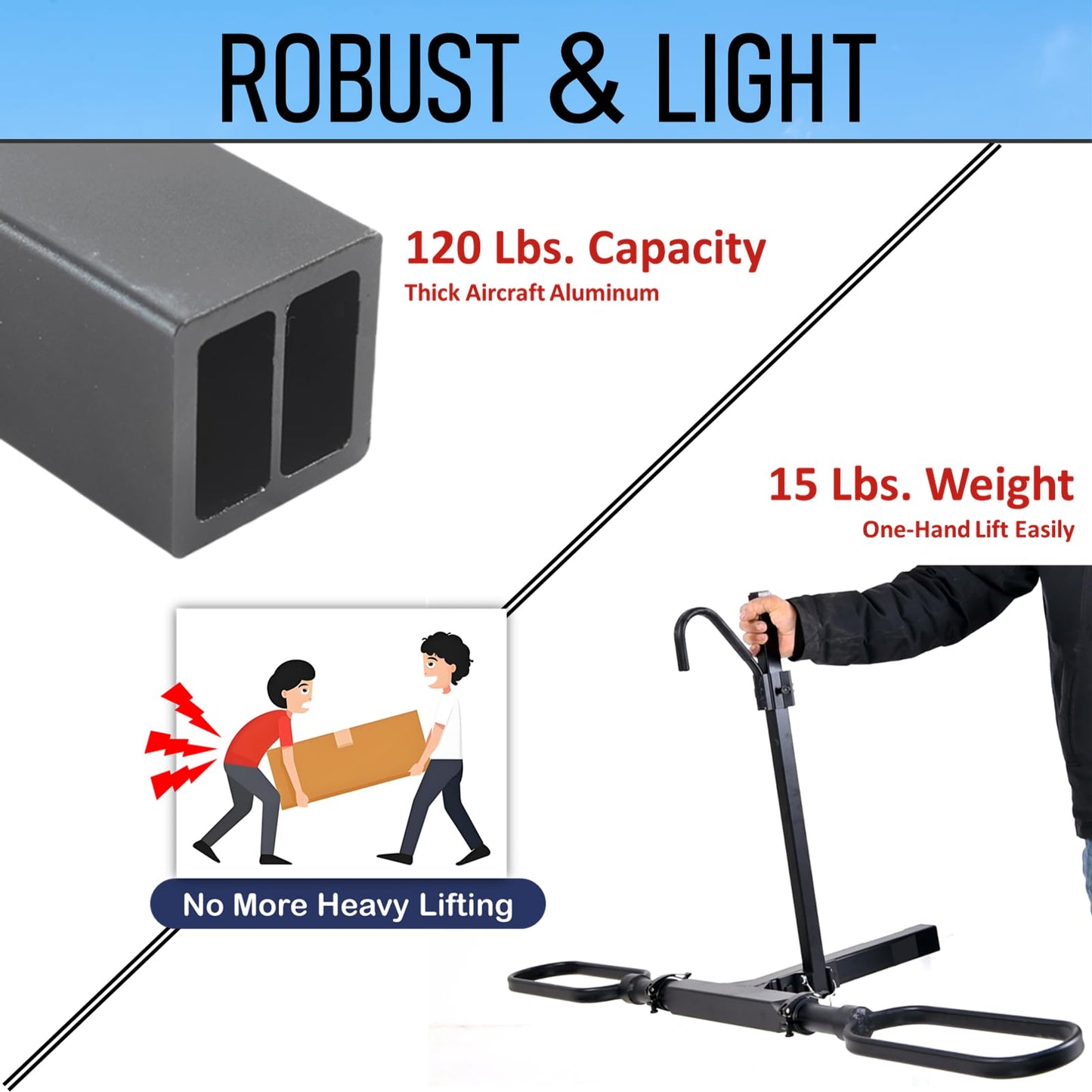 Platform Bike Rack for Single Ebike - 120 lbs Capacity Hitch-Mounted Heavy-Duty Aluminum Rack, Fits 2" Receiver for Car/SUV/Truck/Rv