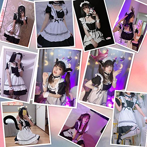 Wannsee Anime French Maid Apron Lolita Fancy Dress Cosplay Costume Furry Cat Ear Gloves Socks set(M)