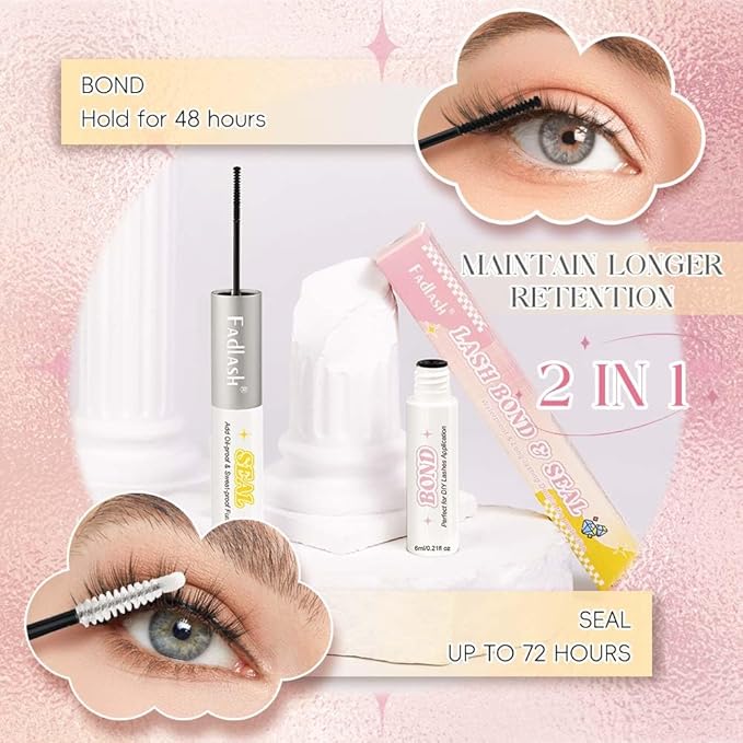 FADLASH Lash Bond and Seal Waterproof 12ml Cluster Lash Glue for Eyelash Clusters Strong Hold Eyelash Glue Long Lasting