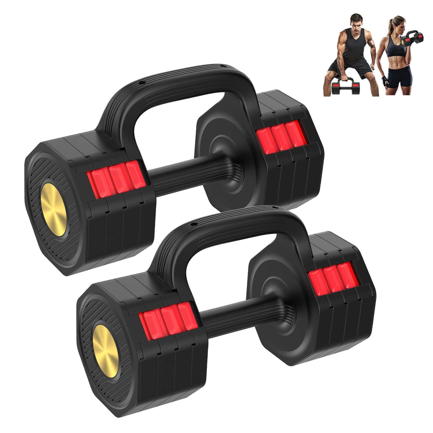 Hamjoiet Adjustable Dumbbell Set, 4 Levels Weights Dumbbell Set with Each 5lb/10.3lb/15.4lb/20.5lb, Adjustable Weights Paired with Kettlebell Handle for Home Gym Strength Training (Black)