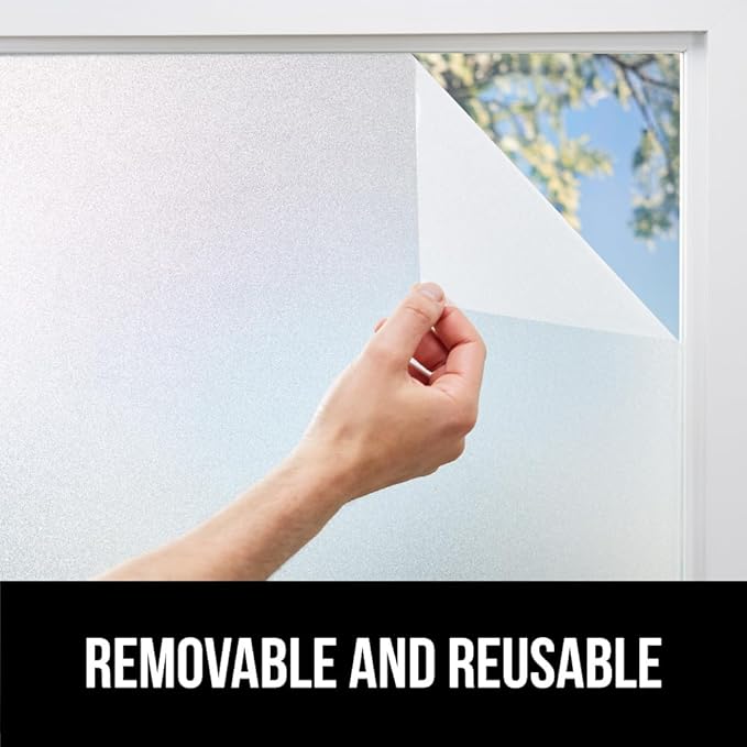 Gorilla Guard Window Privacy Film, Removable Two Way Sun Blocking, 17.5 x 118.1 Inch, Reusable No Residue Stickers, Strong Static Clings to Glass Windows, Decorative Bathroom Door Coverings, Frosted