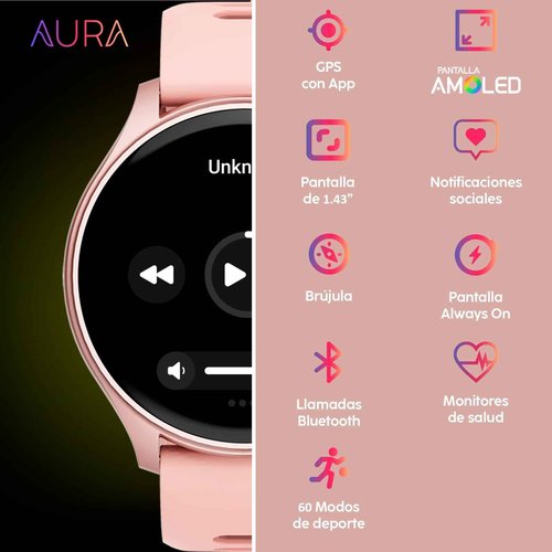 Cubitt Aura Smartwatch/Fitness Tracker with 1.43" Touch AMOLED Screen, Bluetooth Calling, 60+ Sports, Blood Oxygen, Heart Rate, Stress/Sleep Monitor, Waterproof, Step Counter, Compass Support