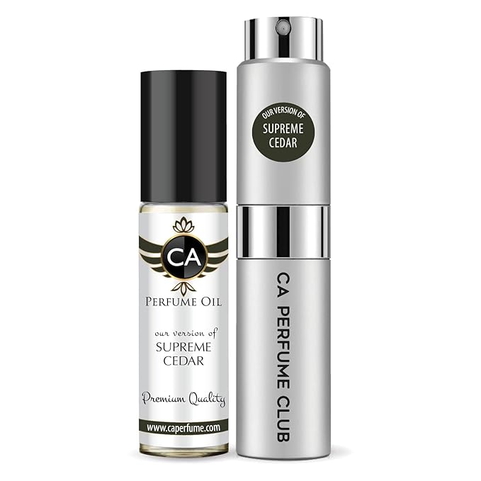 CA Perfume Duo Impression of Supreme Cedar For Women And Men Perfume Layering Set Long Lasting Travel Size EDP + Body Oil Roll-On Bottle 0.27 Fl Oz+0.33 Fl Oz