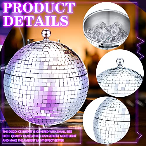 Hoolerry 2L Disco Ball Ice Bucket for Cocktail Bar Retro 70s Barware Mirror Silver Disco Beverage Vase Bowl Drink Barrel D...