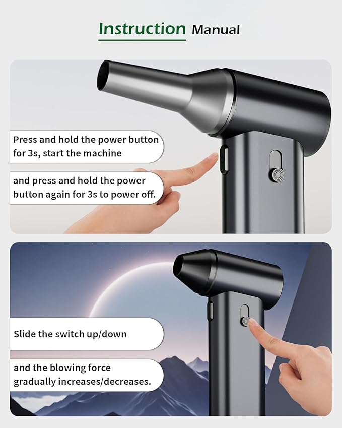 Compressed Air Duster, Electric Air Duster 130000RPM Cordless Rechargeable Motor Portable Blower, Adjustable Mini Blower for Computer, Keyboard, Outdoor, House and Car, Replaces Compressed Air Cans
