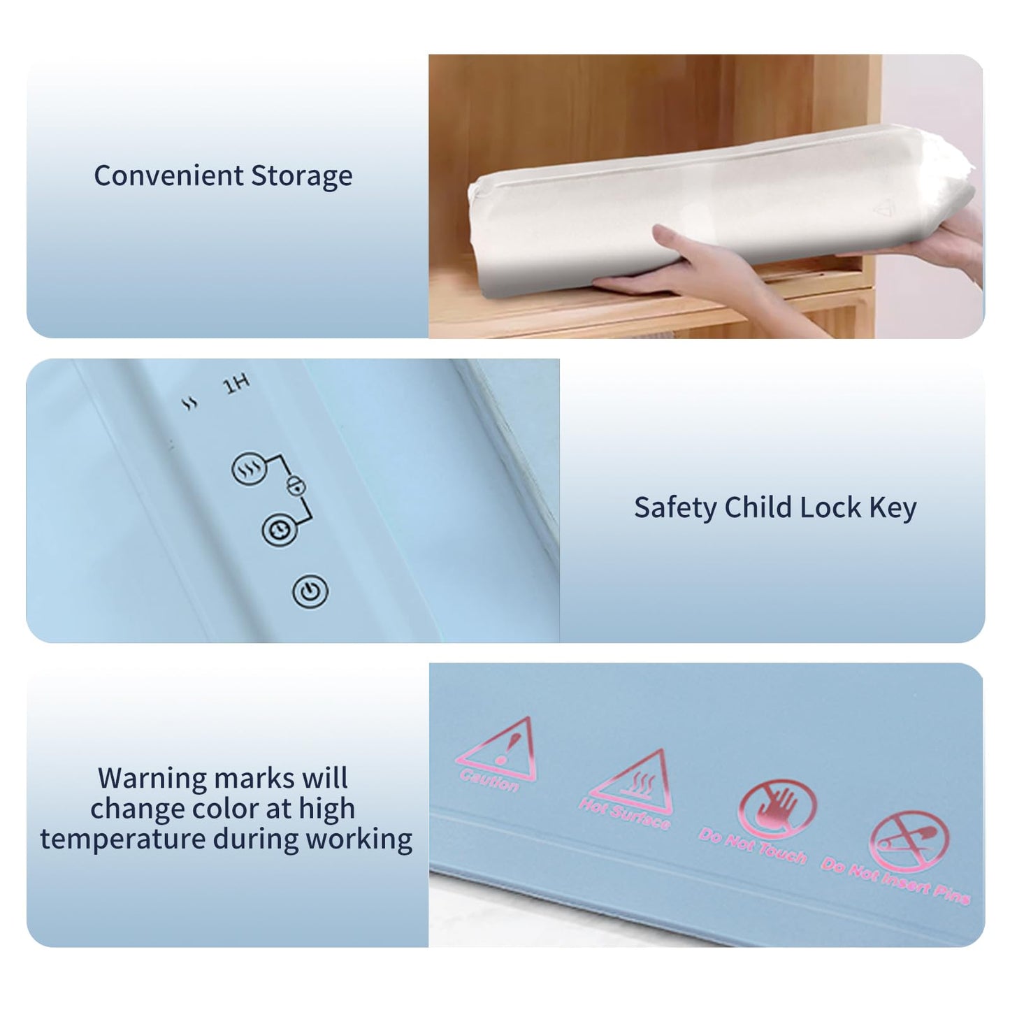 Fast Heating Warming Mat for Food with 3 Temperature and 4 Timer Settings,Waterproof Fexible Silicone Food Heating Mat with UV Coating Easy to Clean and Storage(Blue, 60x40CM)