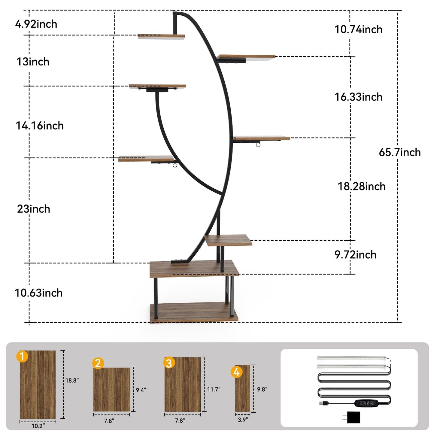 Zekoled Plant Stand Indoor with Grow Lights, Multi-layer Tall Metal Plants Shelf, Corner Plant Stand Indoor with Cable Ties & Safe Straps for Living Room, Patio (Swan Neck)